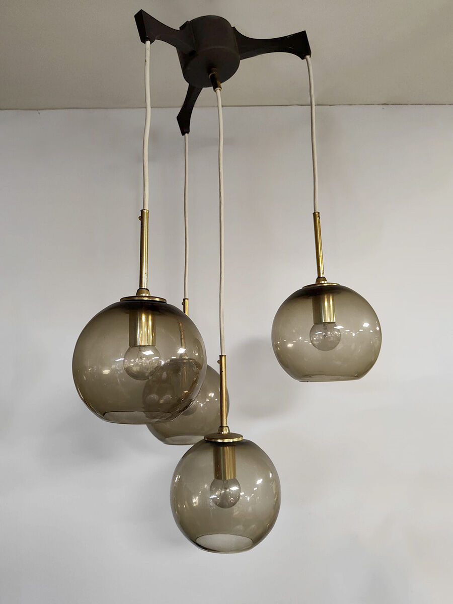 Vintage 70's cascade pendant 'brass globes' hanging lamp