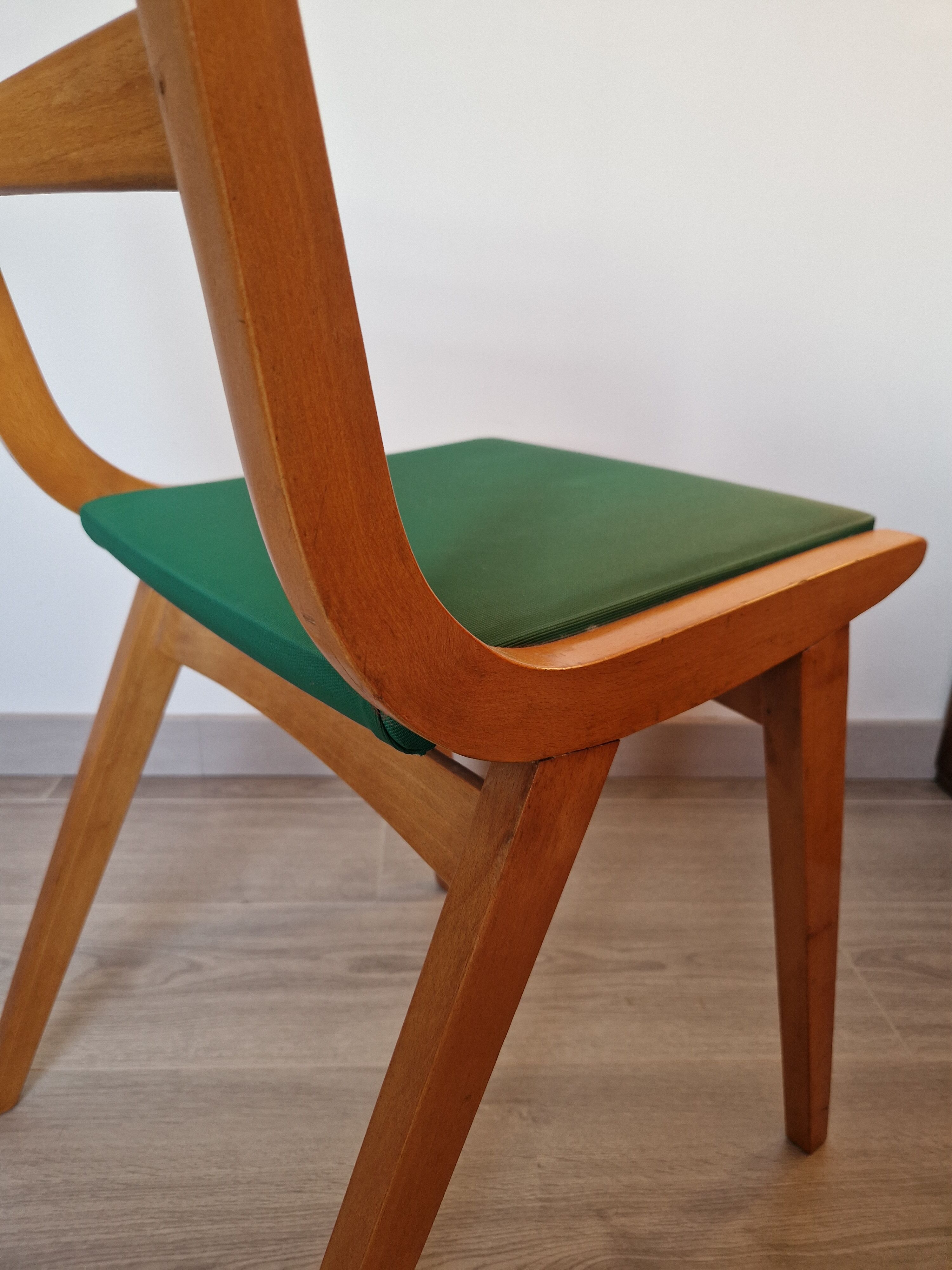 Scandinavian chair vintage beech and green vinyl