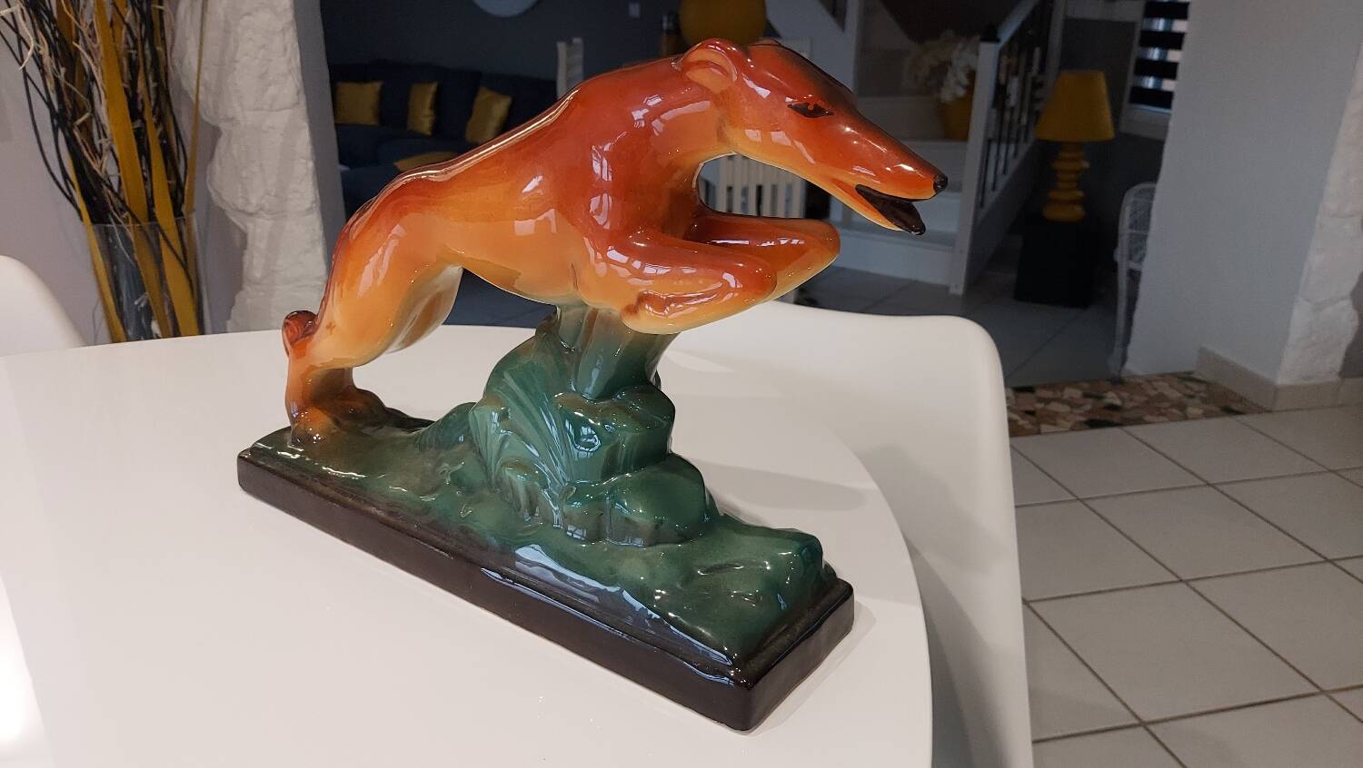 Art deco greyhound ceramic sculpture 1930s