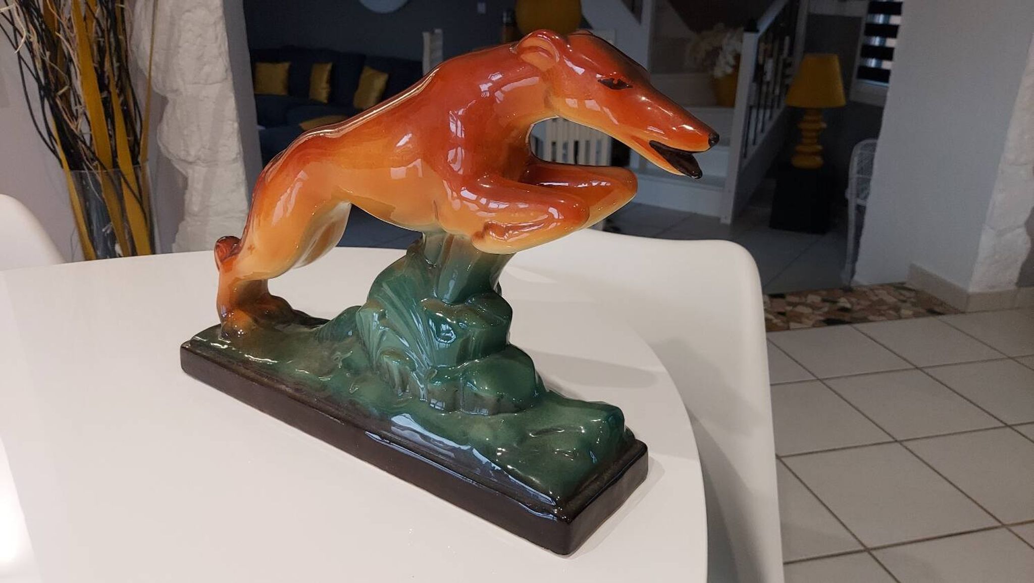 Sculture ceramique lévrier art déco années 1930
