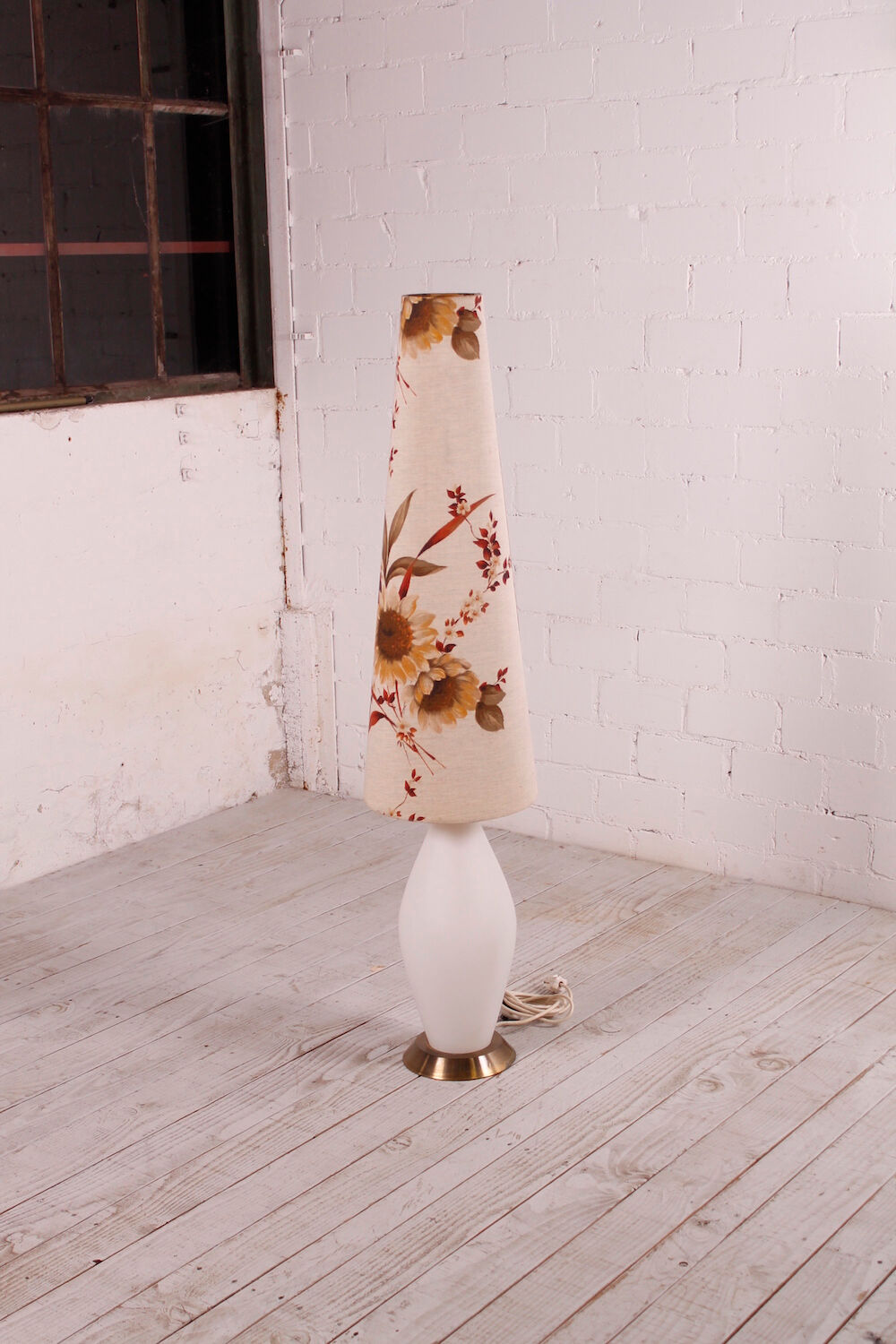 Glass floor lamp with floral shade, 1960s
