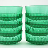 8 tempered glass dessert cups - emerald green colours - Arcoroc France - vintage 60s