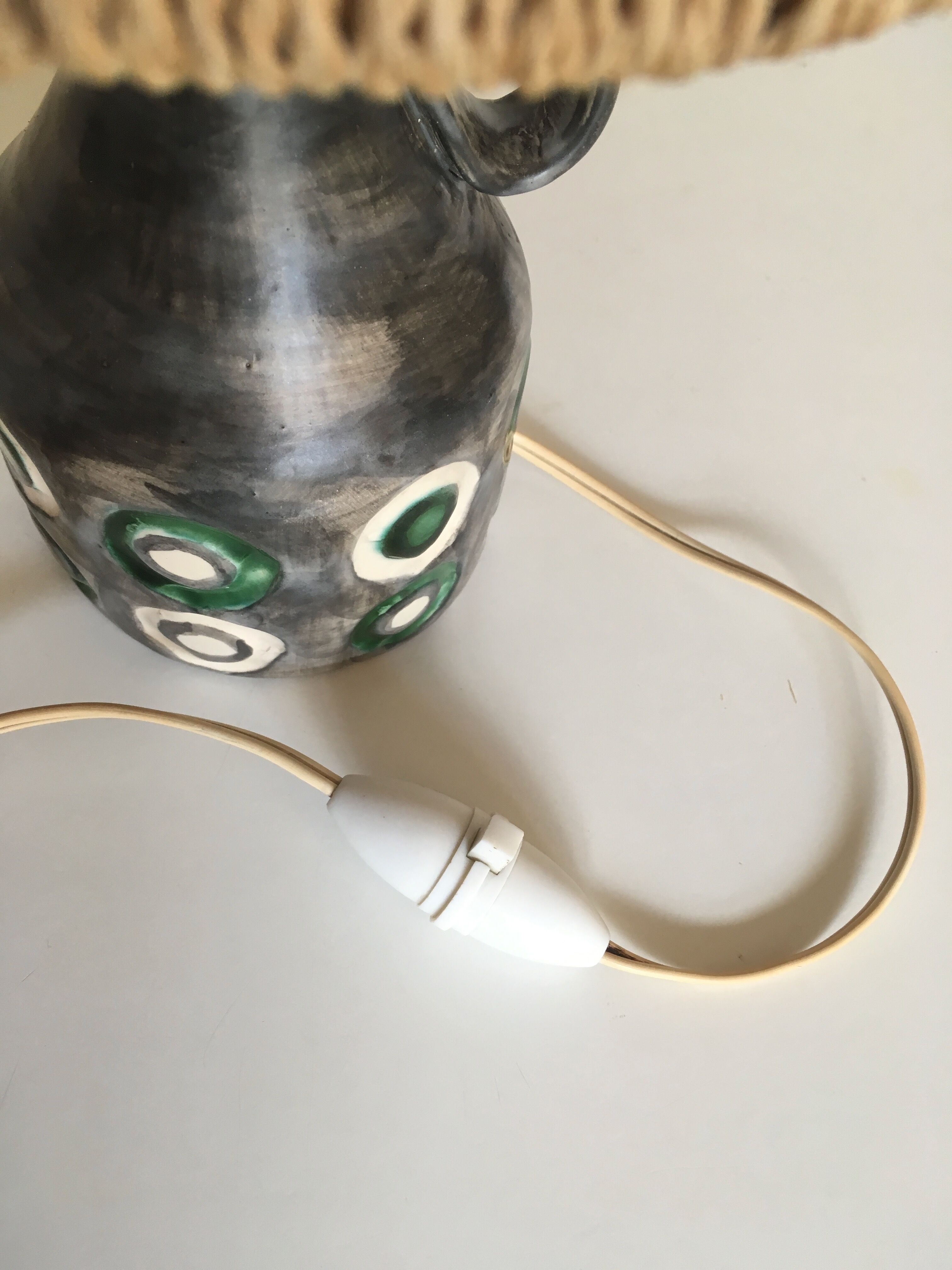 Ceramic lamp 1960 rope lampshade