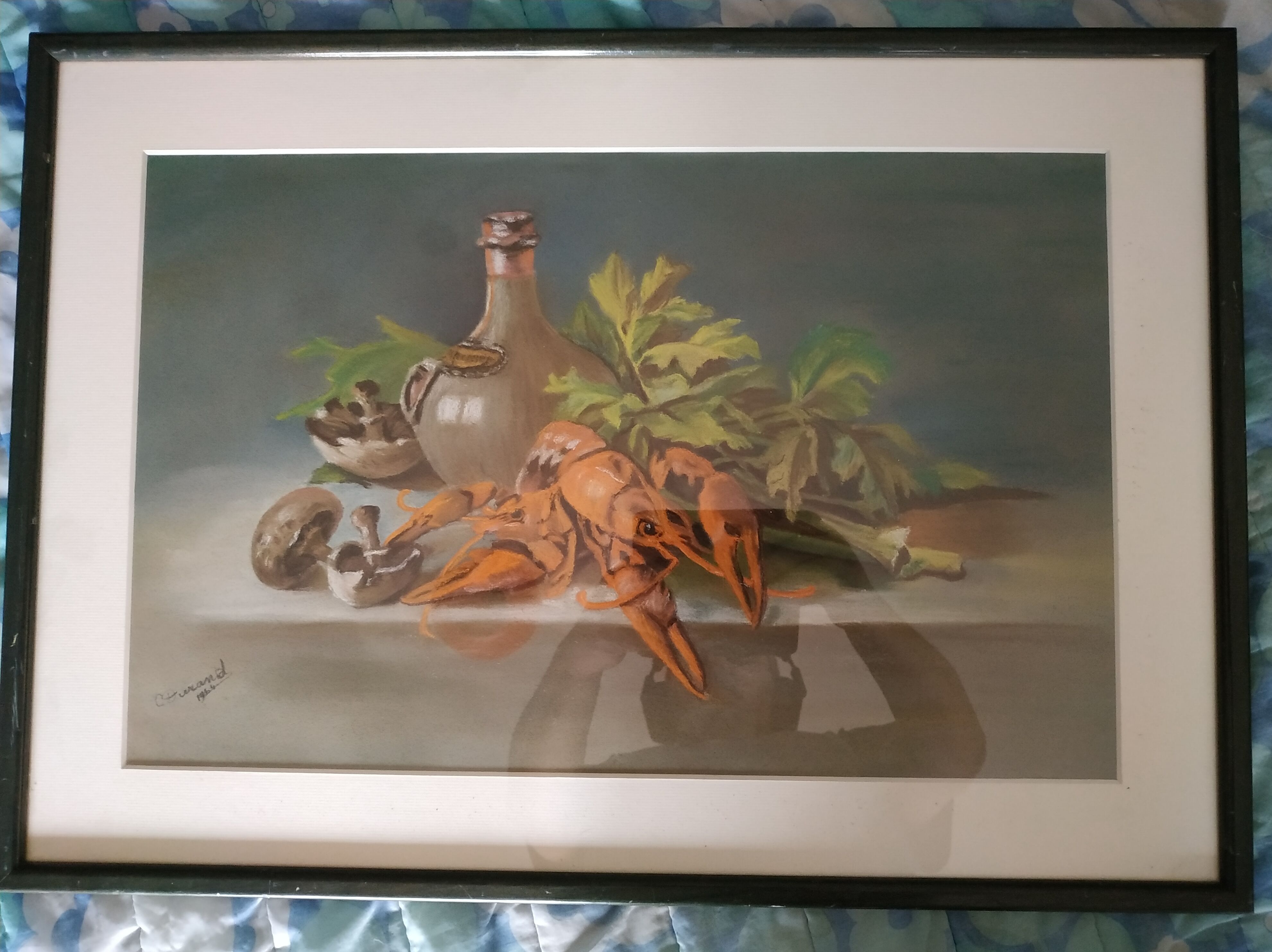 Still life with pastel Breton lobster
