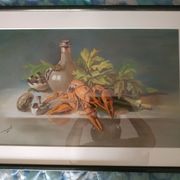 Still life with pastel Breton lobster