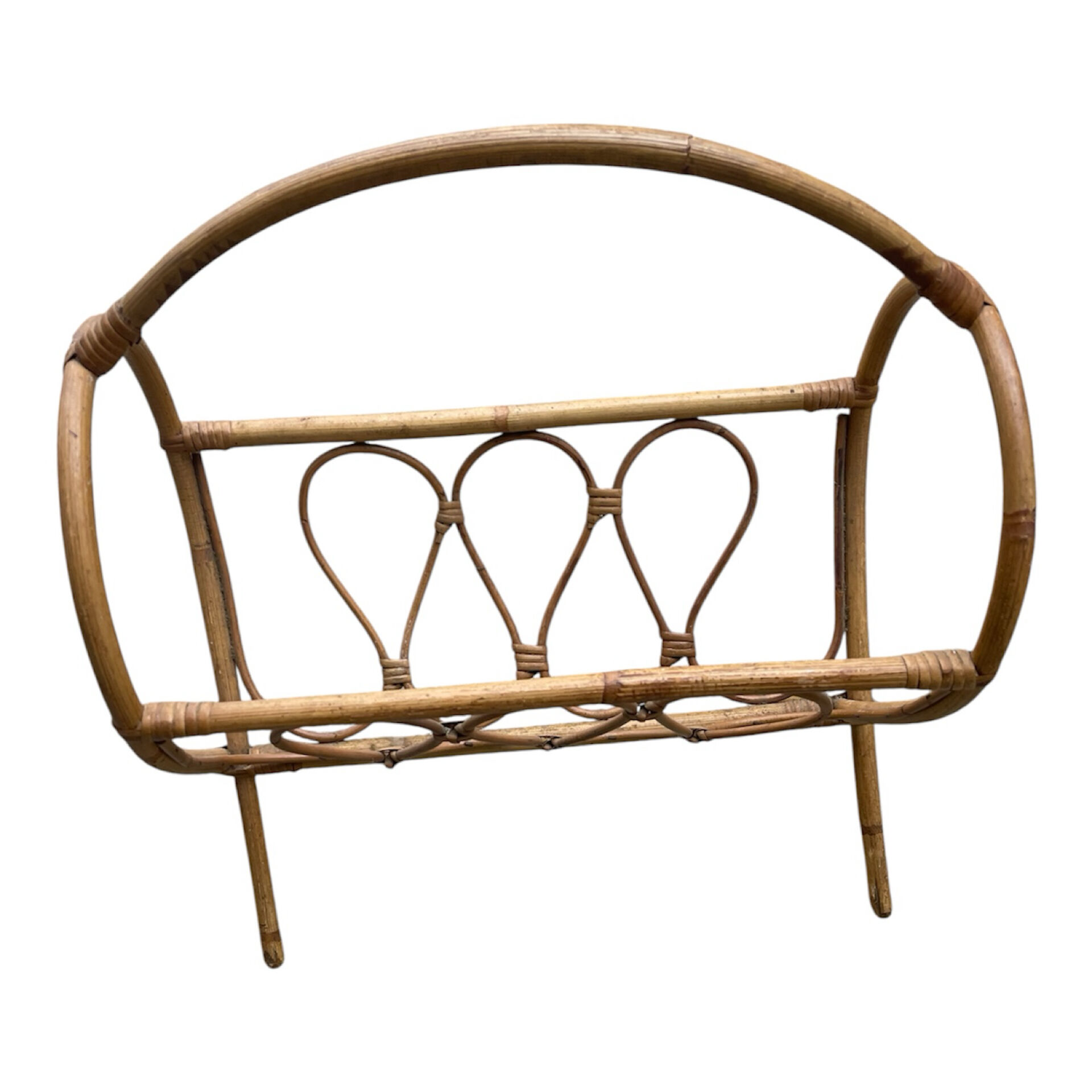 1960s rattan and bamboo magazine rack