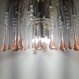 Lustre en cascade de grande taille en verre de Murano rose