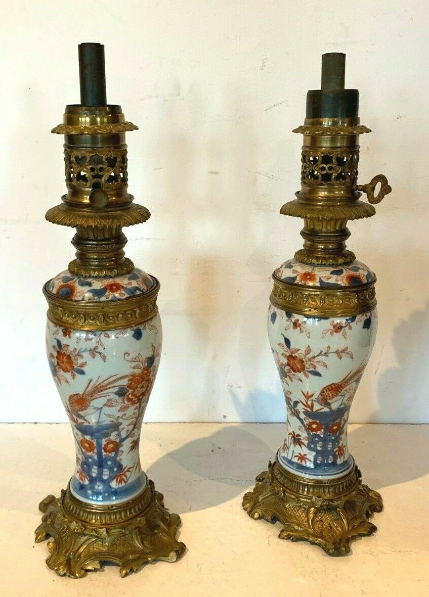 Pair of China porcelain lamp chiseled bronze 19th century