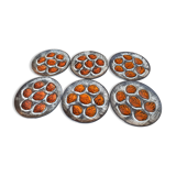 Pornic earthenware / set of 6 oyster plates / hand painted