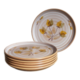 Six Niderviller stoneware plates with vintage plant décor