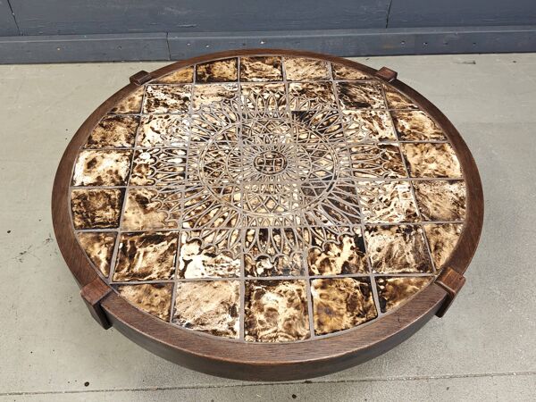 Table basse ronde en céramique de Vallauris par Barrois, années 1960