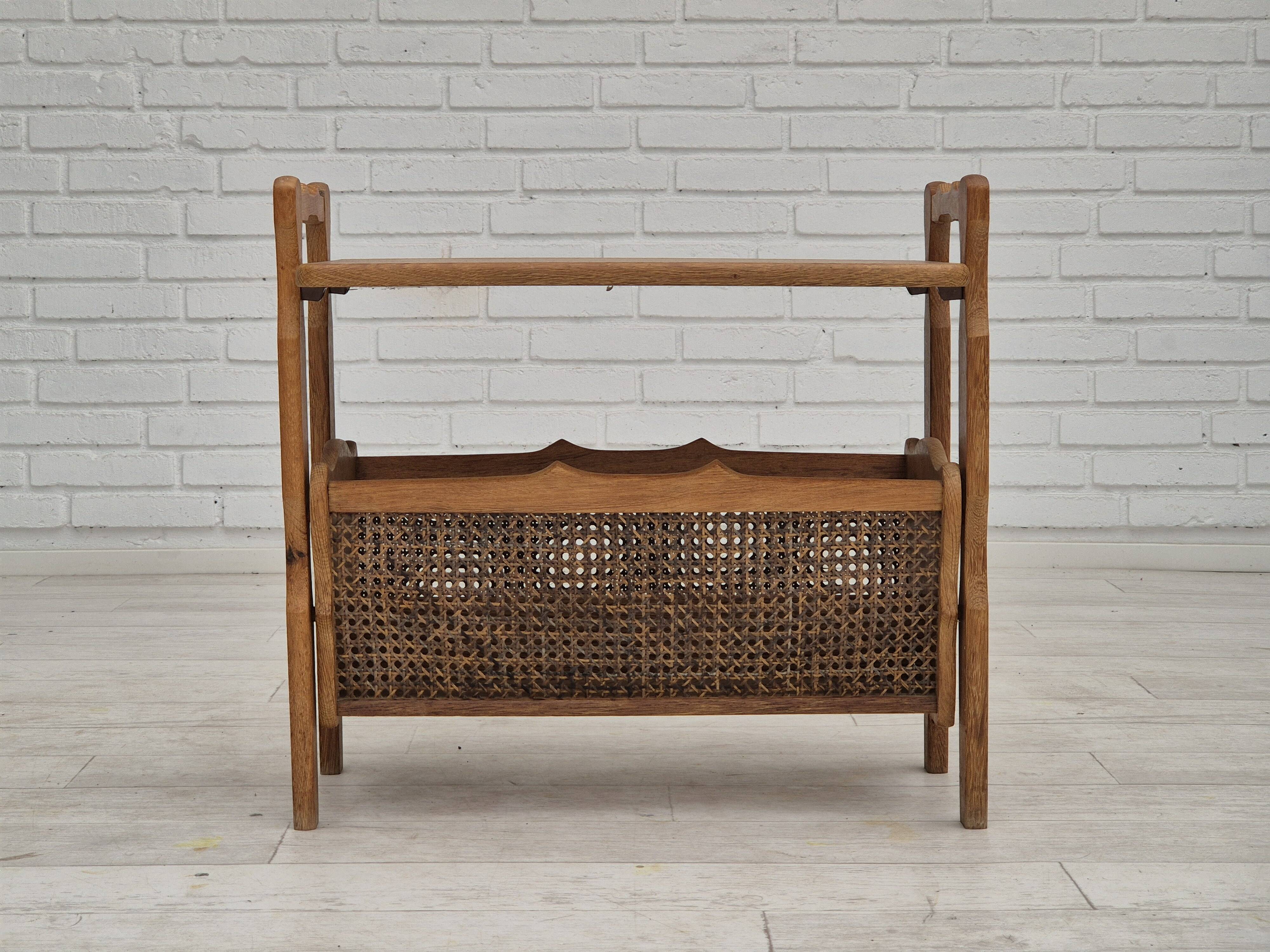 1970s, Danish newspaper side table. Solid oak wood, furniture mesh.