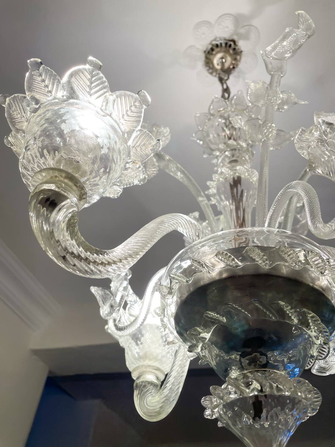 Lustre authentique en verre de Murano – 3 branches – Transparent