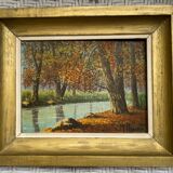 Old painting, river landscape signed M.Bonvin
