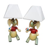 2 ancient elephant wooden pose lamps for children