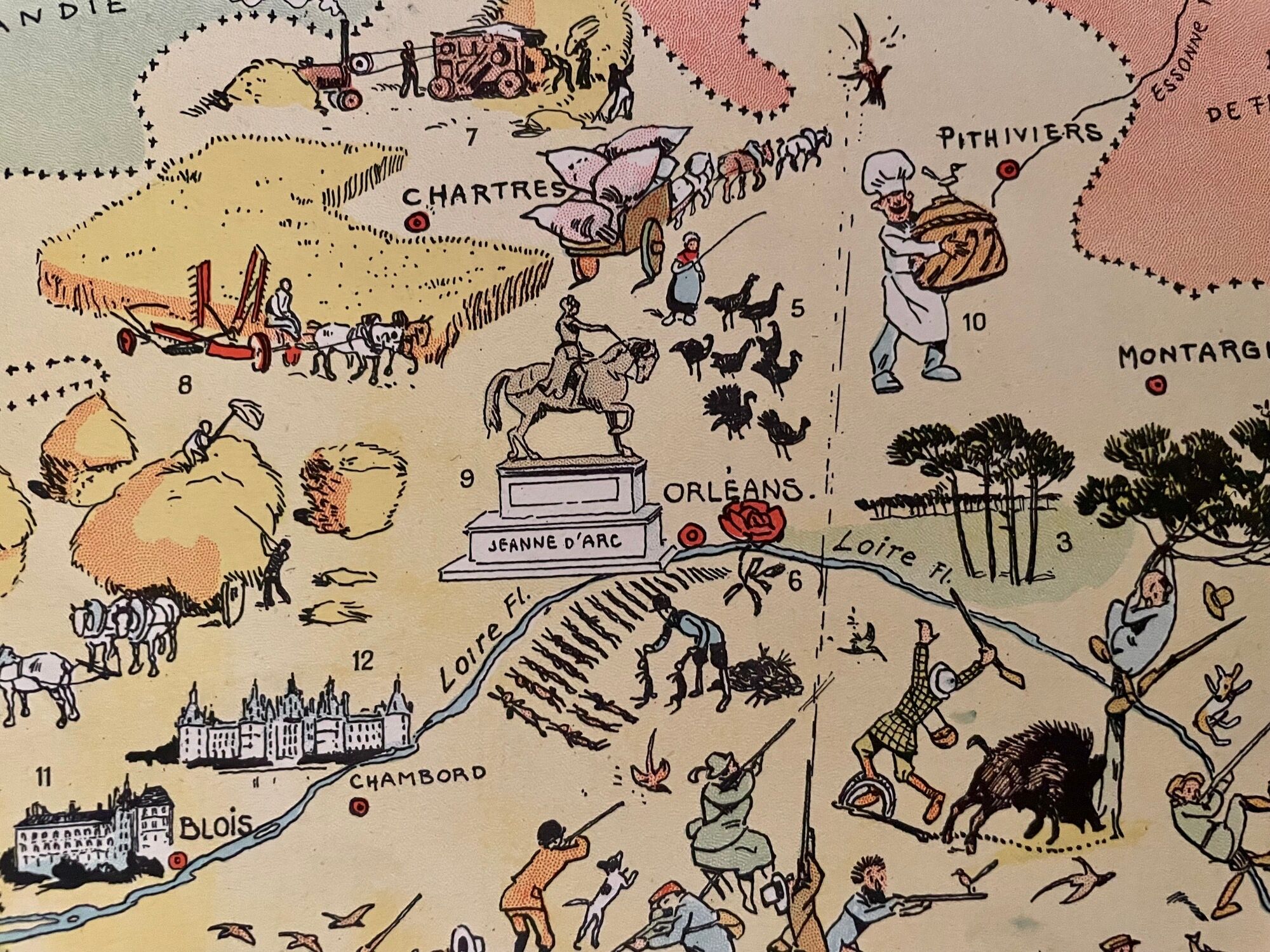 Old illustrated map of The Orleans Berry 1929 - JP Pinchon
