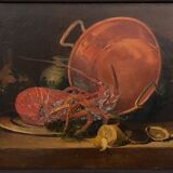 Oil on canvas still life with lobster early 20th century