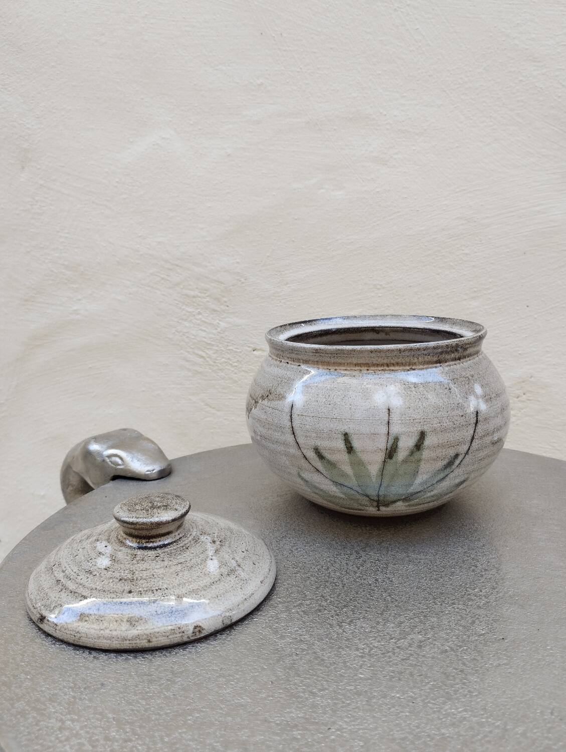 Covered enameled earthenware pot