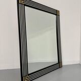 Grand miroir vintage année 70 design DEKNUDT décor géométrique bois
