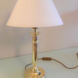 Brass lamp and lampshade fabric ecru / vintage 70s