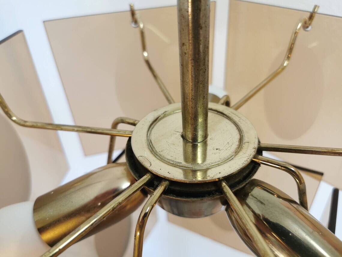 Mid Century Vistosi Smoked Glass Chandelier - Italian Pendant Light