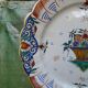 Old Gien earthenware scalloped plate with blue/yellow flower basket motifs