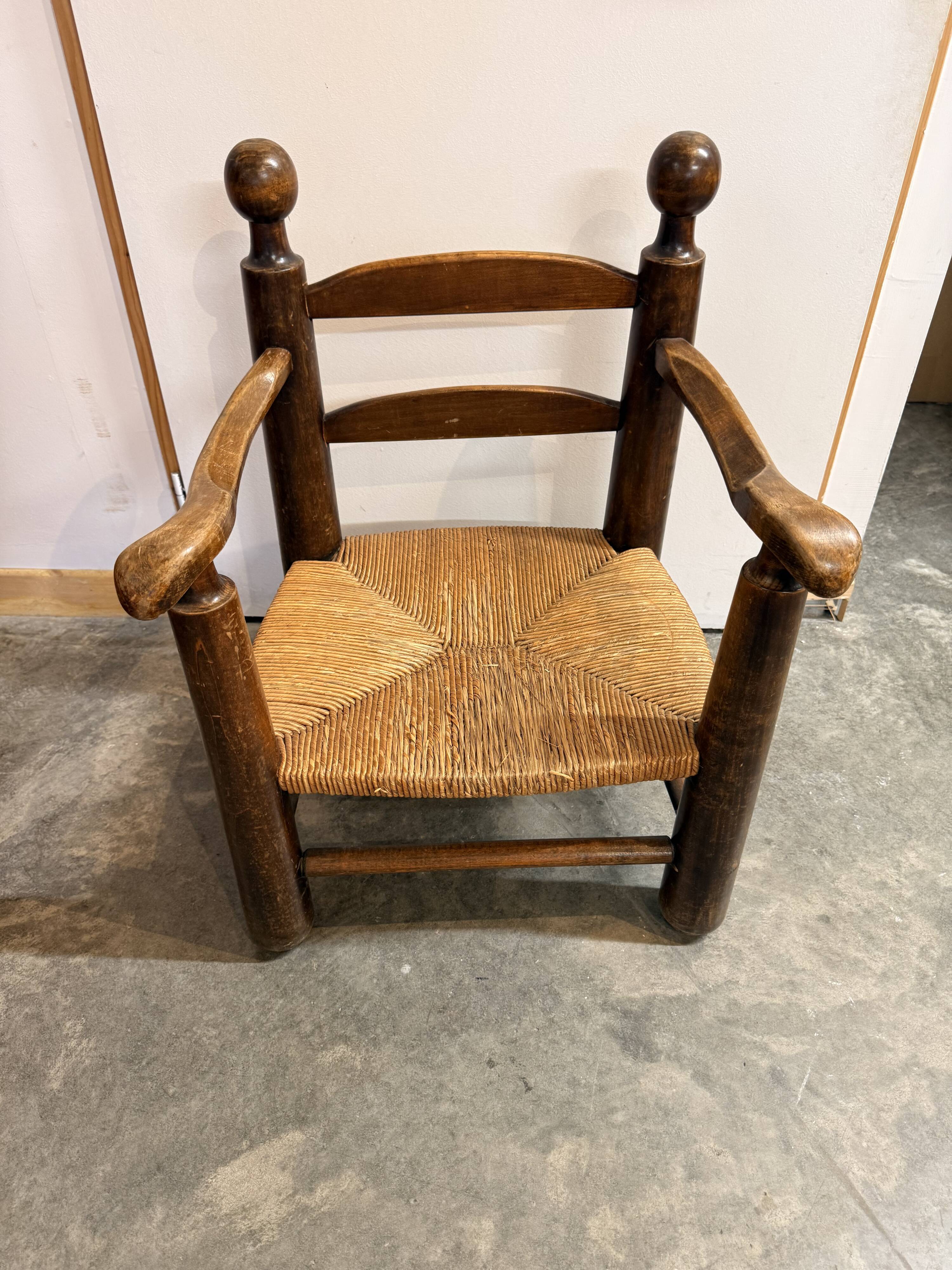Fauteuil paillé rustique en chêne massif – Style campagne