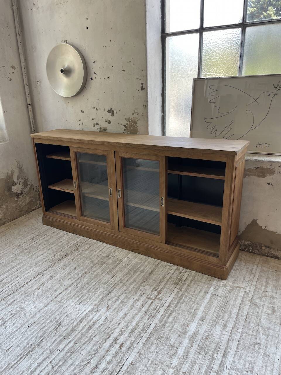 Oak sideboard with glass doors