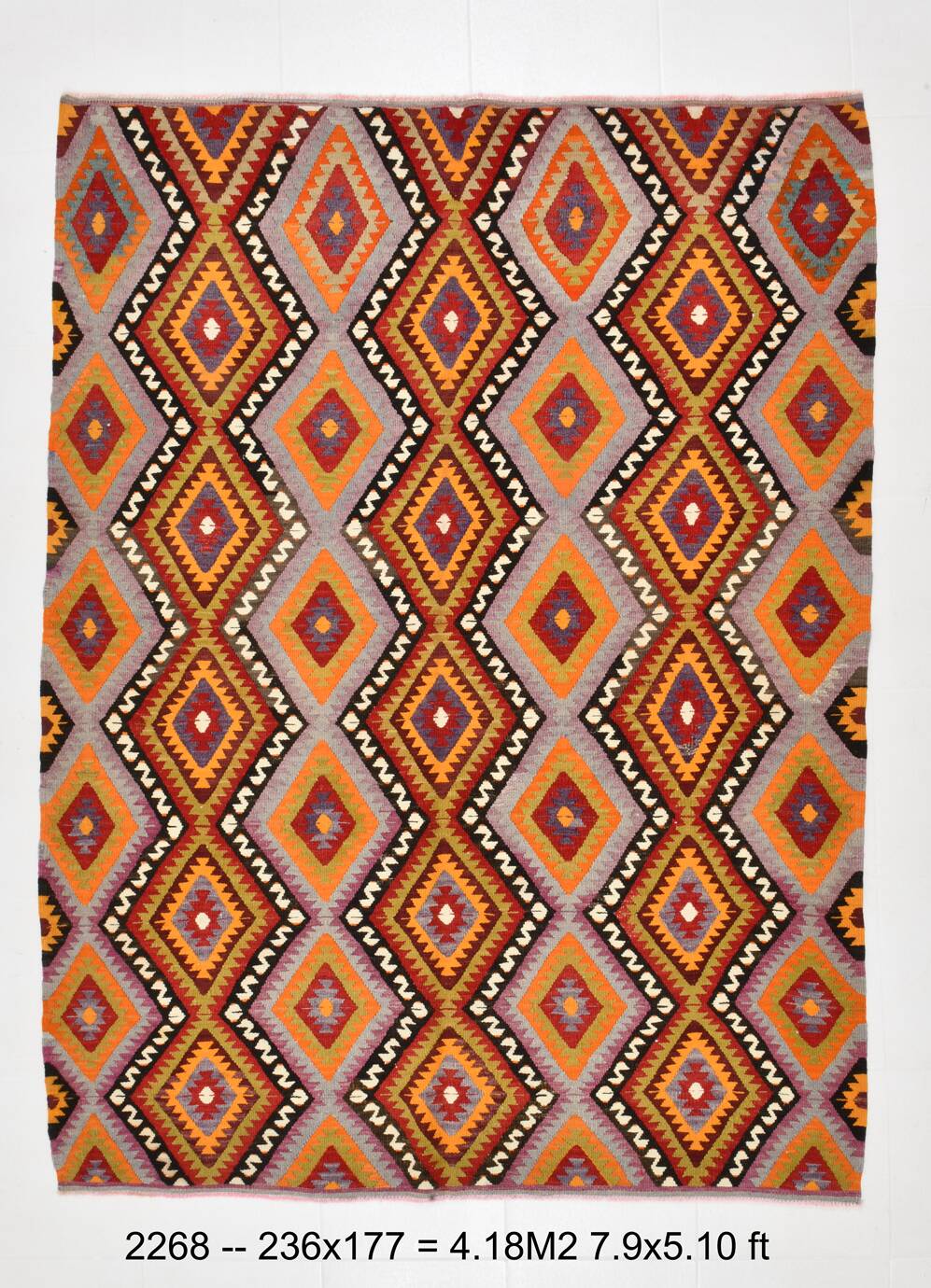 6x8 Multicolor Geometric Style Anatolian Vintage Kilim Rug, 177x236Cm