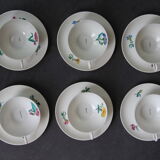 6 cups and sub-cups NBD Limoges illuminated by hand, floral patterns