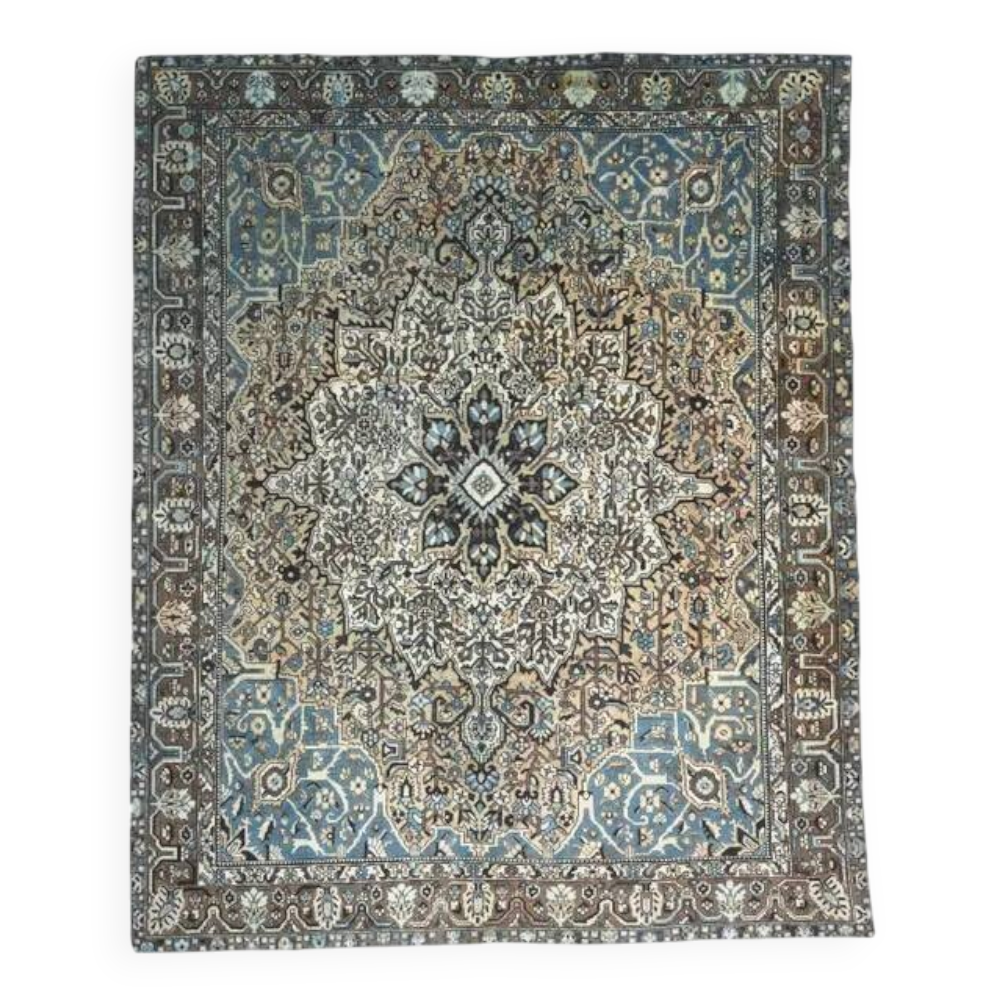 1970s Vintage Persian Handmade Wool Cotton Light Brown Area Rug 280x344