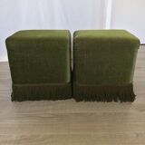 Pair of khaki green velvet beanbags