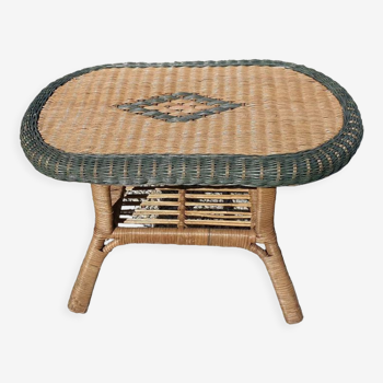 Coffee table vintage in two-tone rattan