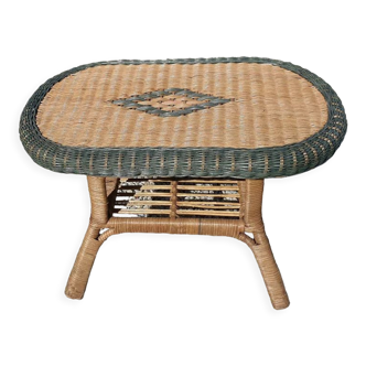 Coffee table vintage in two-tone rattan