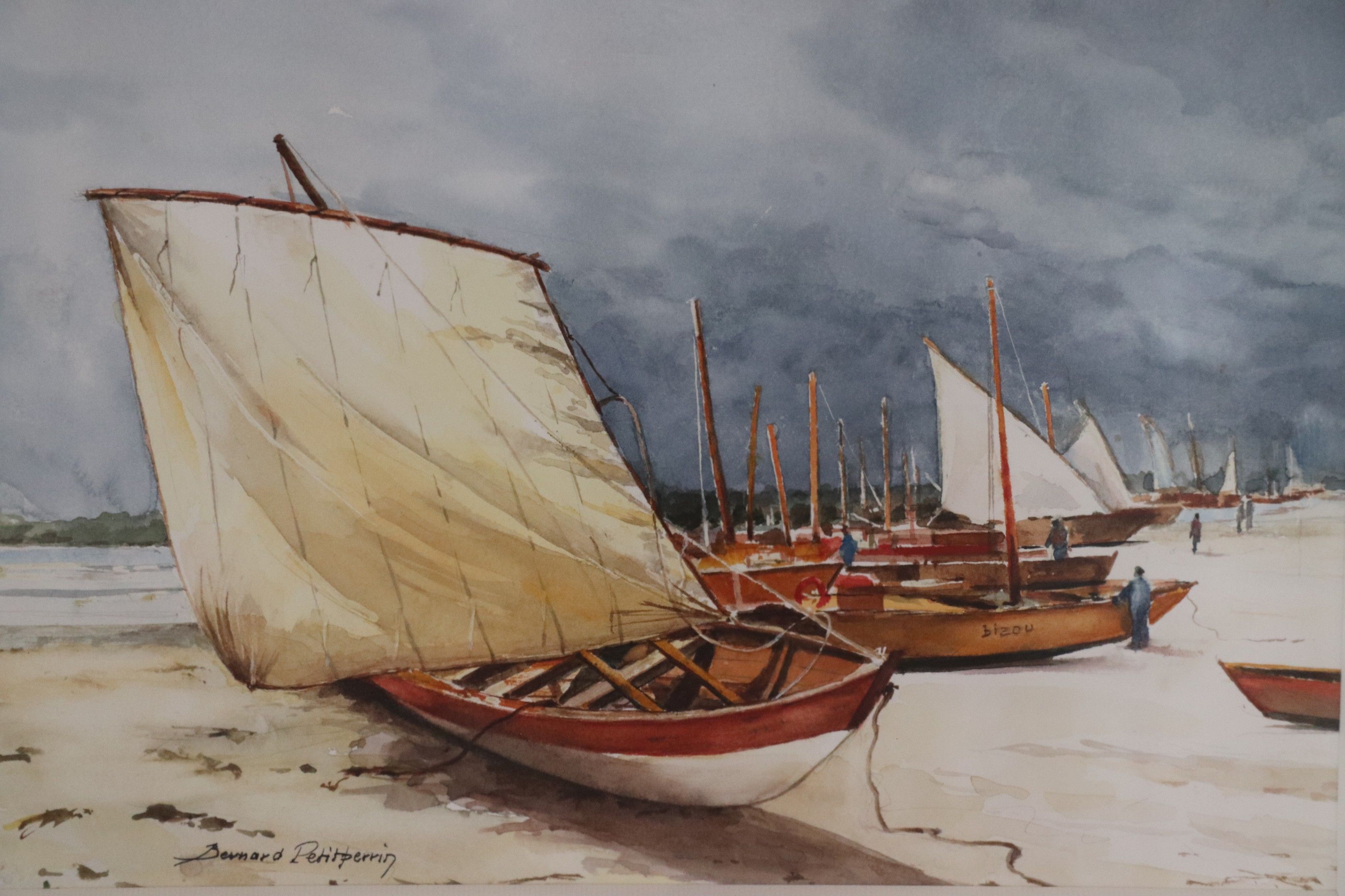 Boats on the beach-watercolor signed