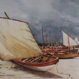 Boats on the beach-watercolor signed