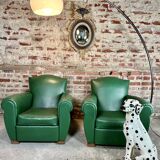 Armchairs (the pair) vintage 1950 in dark green skaï