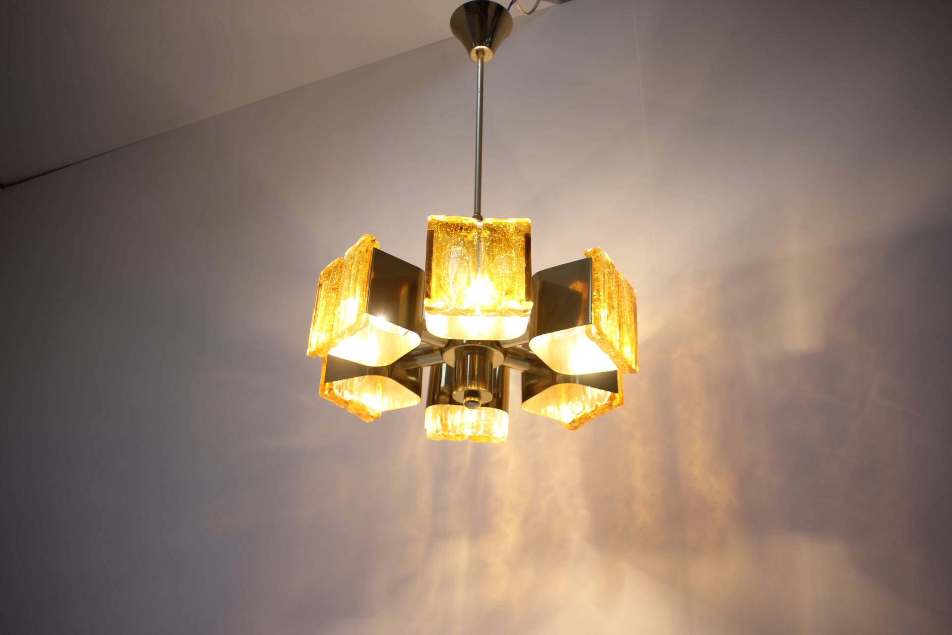 Brass chandelier mid-century design, Hungary 1970s