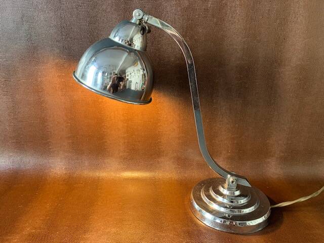 Old desk lamp, Art Deco, in chrome metal-1950