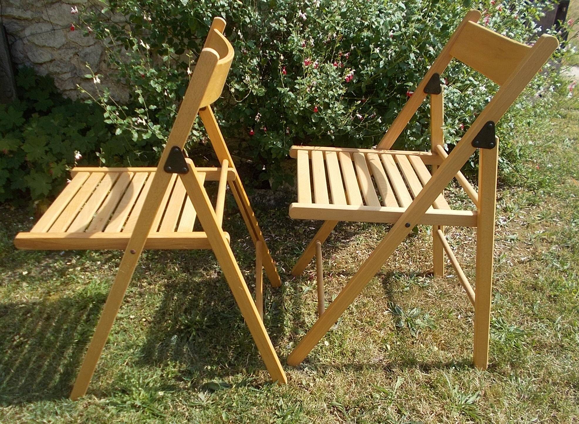 pair of vintage wooden folding chairs