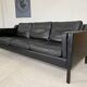 Vintage danish black leather 3 person stouby sofa