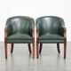 Set of 2 Green Cowhide Leather and Wooden Side/Dining/Office Chairs