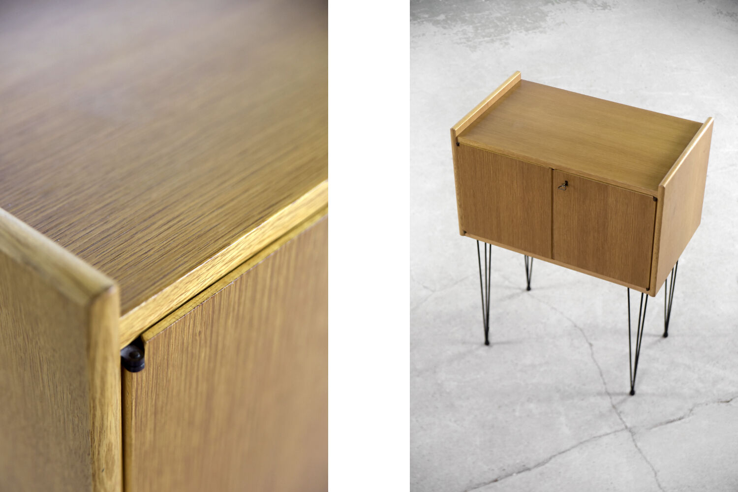 Vintage Mid-Century Modern Scandinavian Teak Wood Cabinet with Metal Hairpin Legs, 1960s