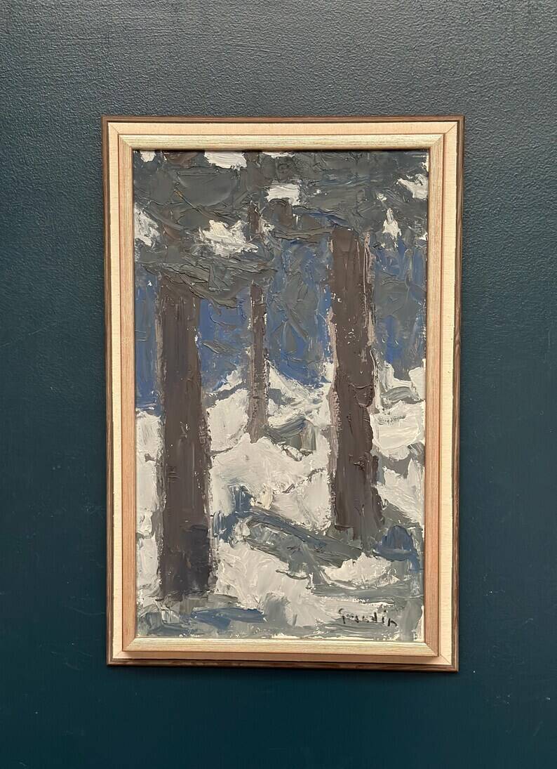 Original Vintage Swedish Oil on Panel – “Tre träd” by Svän Grandin – Signed – Vintage & Framed
