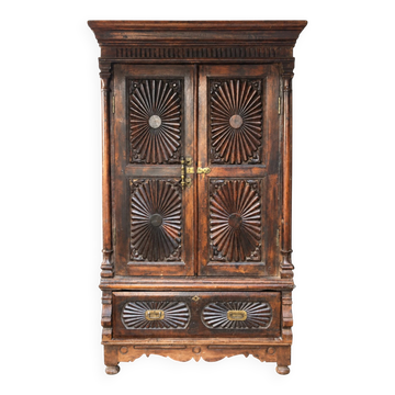 Rajasthan carved teak wardrobe