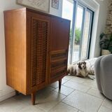 Petite armoire chêne et osier 1960