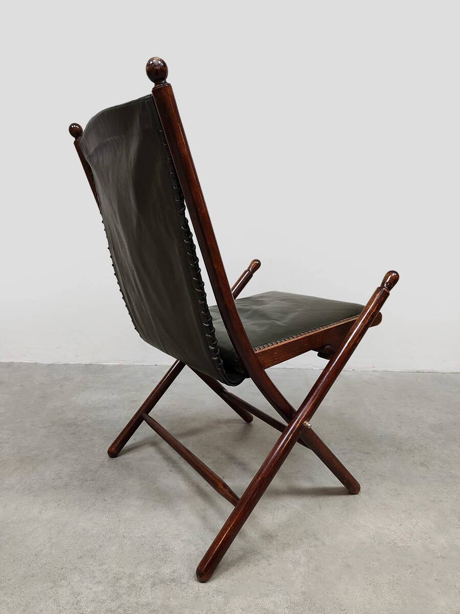 Vintage leather folding chair 'Campaign chair' 1950