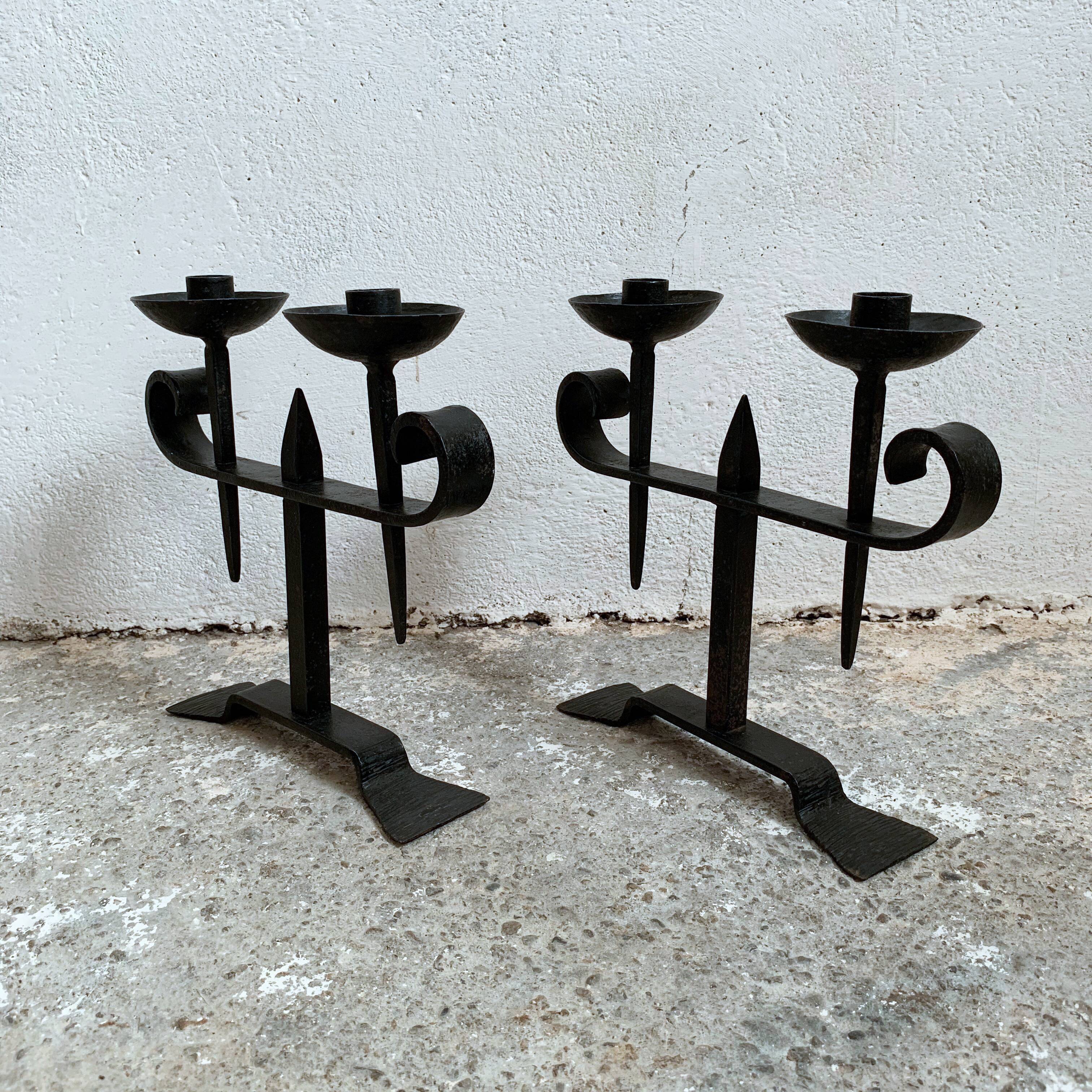 Paire de chandeliers fer forgé 2 lumières