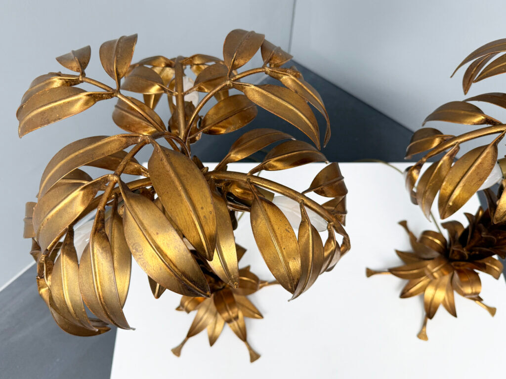 Pair of gold-plated palm tree table lamps by Hans Kögl, Germany, 1970s