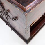 Ancient Japanese chest made of wood and iron.